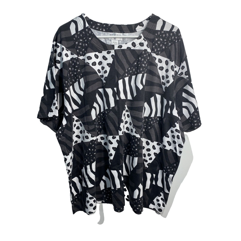 at ease womens shirt plus size 3X XXXL 3XL short sleeve black and white